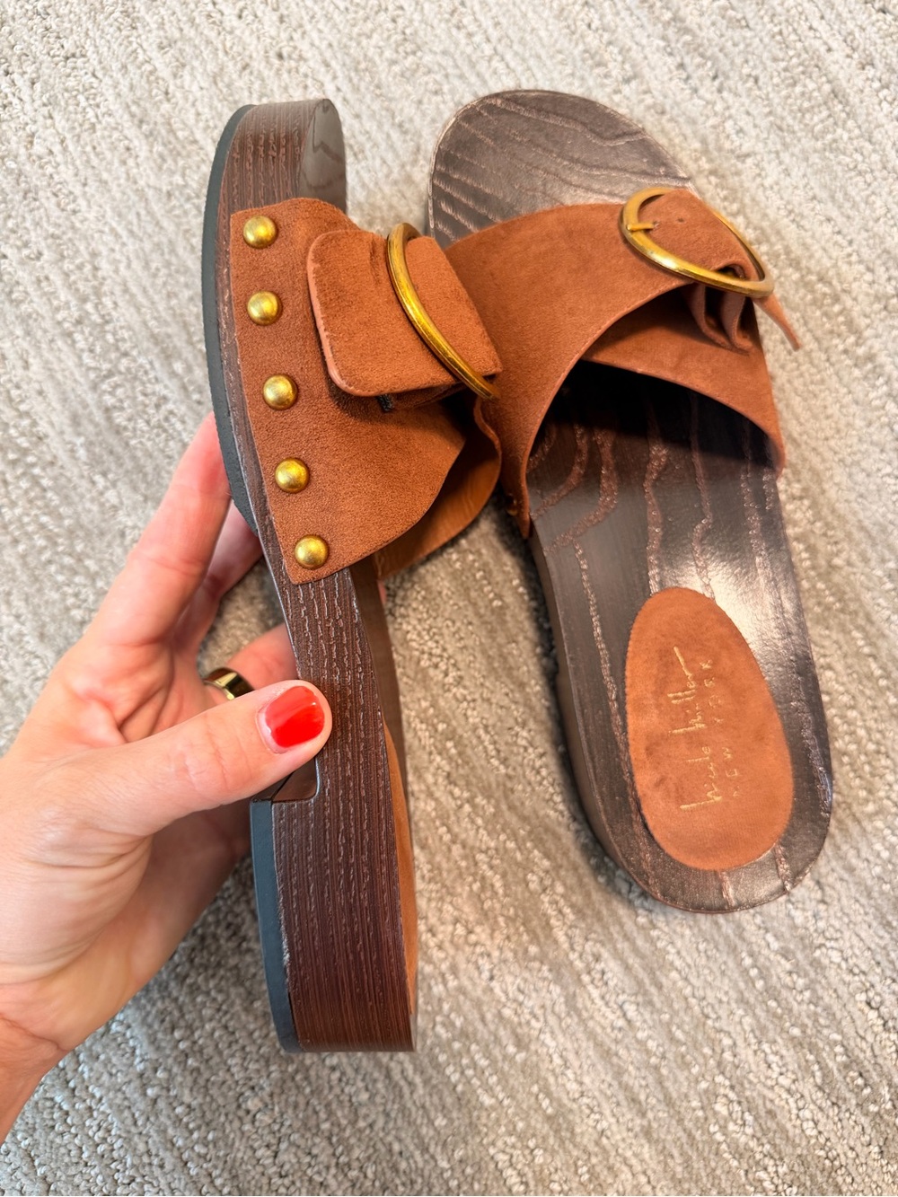 Nicole Miller Gold Studded Sandals